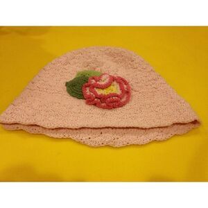 DayLee Design 1-2 YR Girls Handcrochet Knitted Strawberry Blossom Bucket Hat Cap